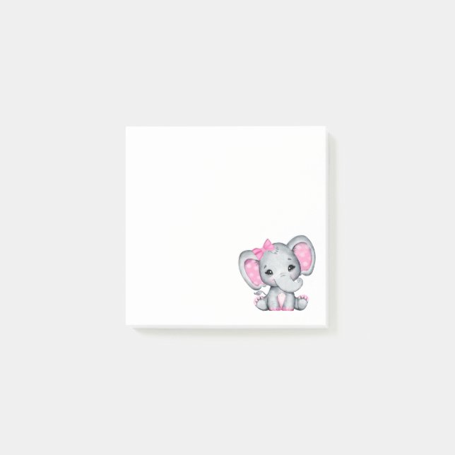 Bloco De Notas Elefante-bebê rosa-claro com orelhas-Bolinhas (Frente)