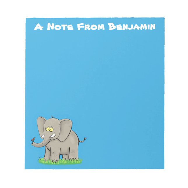 Bloco De Notas Elefante engraçado e bonito com desenho animado de (Frente)