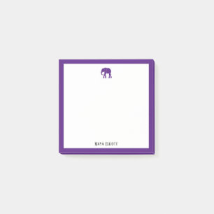 Bloco De Notas Elefante roxo brilhante e borda em branco com nome