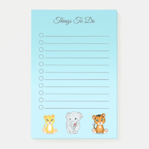 Bloco De Notas Elefante, Tigre & Leopardo em Azul Celeste Coisas