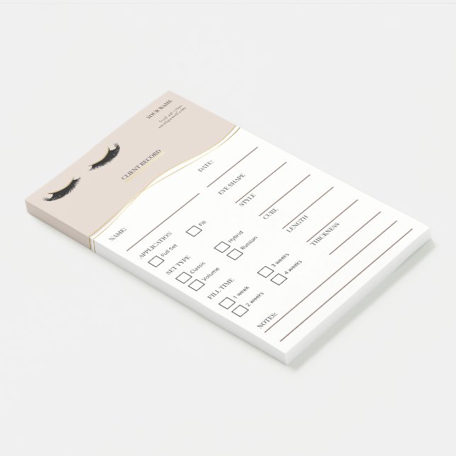 Bloco De Notas Elegant beige and gold Lash Client  Post-it® Notes (Inclinado)