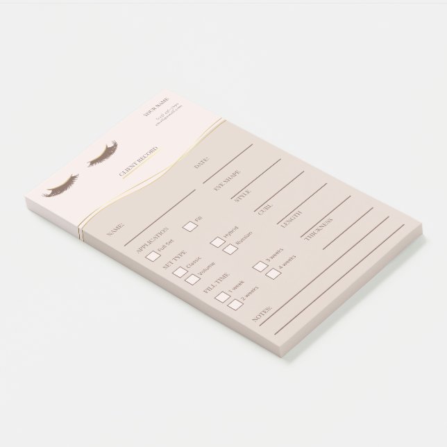 Bloco De Notas Elegant beige and gold Lash Client  Post-it® Notes (Inclinado)