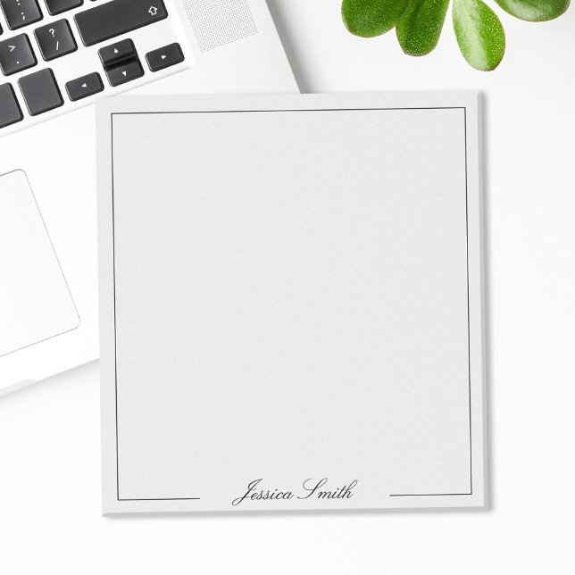 Bloco De Notas Elegant Black and White Script Monogram Border (Criador carregado)