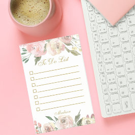 Bloco De Notas Elegant Blush Pink Floral Gold To Do List Custom