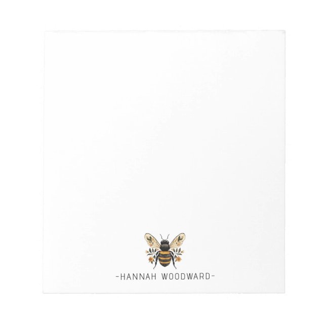 Bloco De Notas Elegant Botanical Gold Bee Personalized  (Frente)