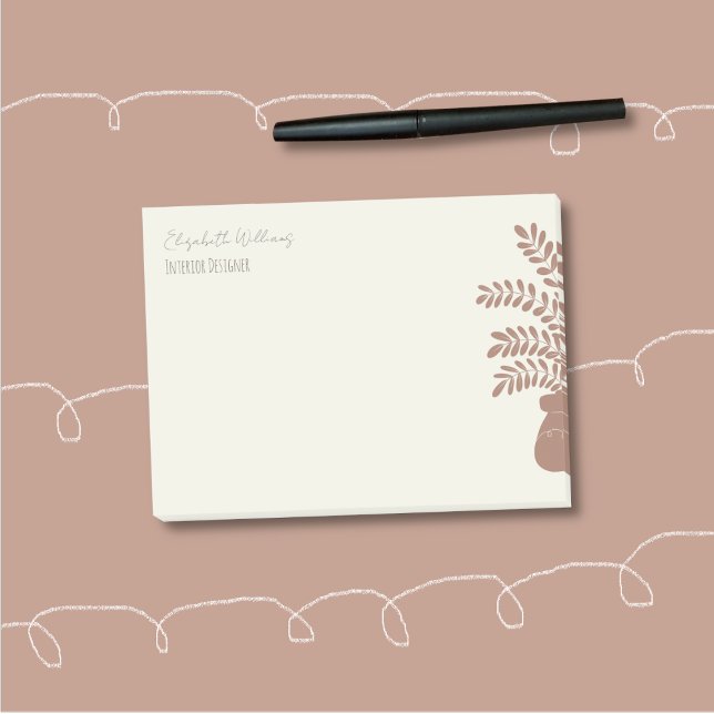 Bloco De Notas Elegant Botanical Personalized Post-It Notes (Elegant botanical personalized sticky notes with the brown half silhouette of a house plant . )