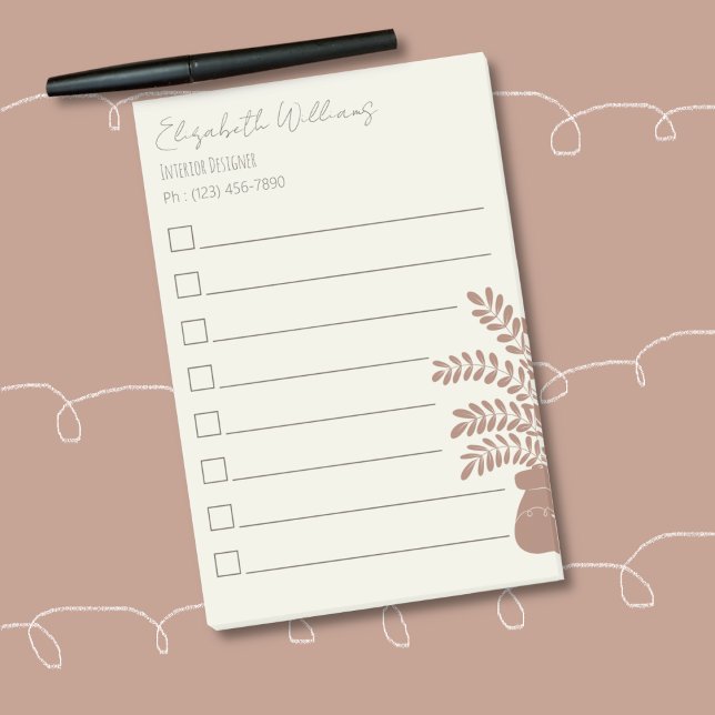 Bloco De Notas Elegant Botanical To-Do List Notes  (Elegant botanical to-do list the half the silhouette of a house plant in a brown color . )