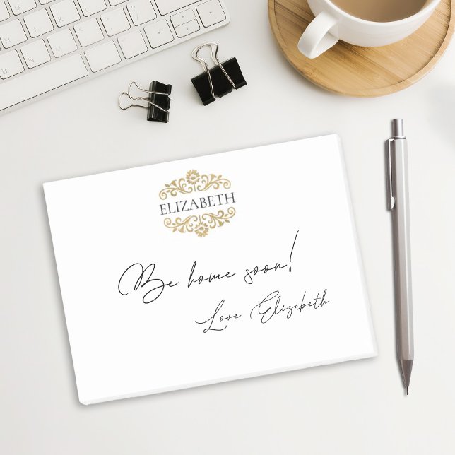 Bloco De Notas Elegant Chic Modern Monogram Black Gold  (Elegant black and gold monogram Post it notes. Personalize them with your name.)
