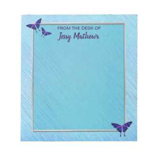 BLOCO DE NOTAS ELEGANT CUTE BUTTERFLIES ON METALLIC BLUE
