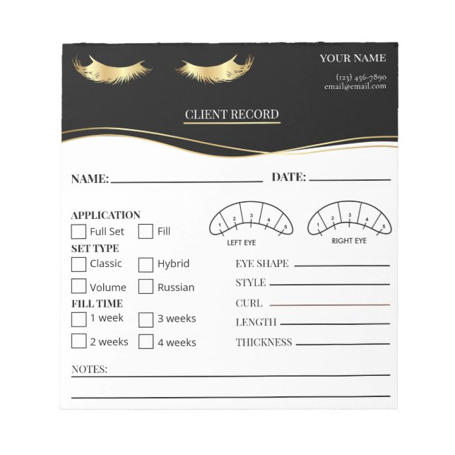 Bloco De Notas Elegant Eyelash Client Record Form (Frente)