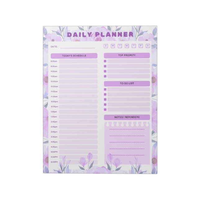 Bloco De Notas Elegant Floral Daily Planner Notepad (Invertido)
