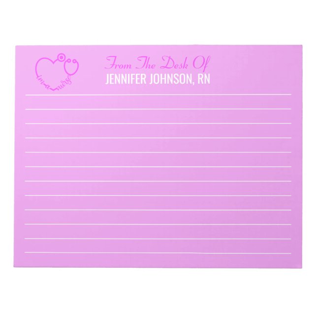 Bloco De Notas Elegant From The Desk Of Nurse Stethoscope Name (Frente)