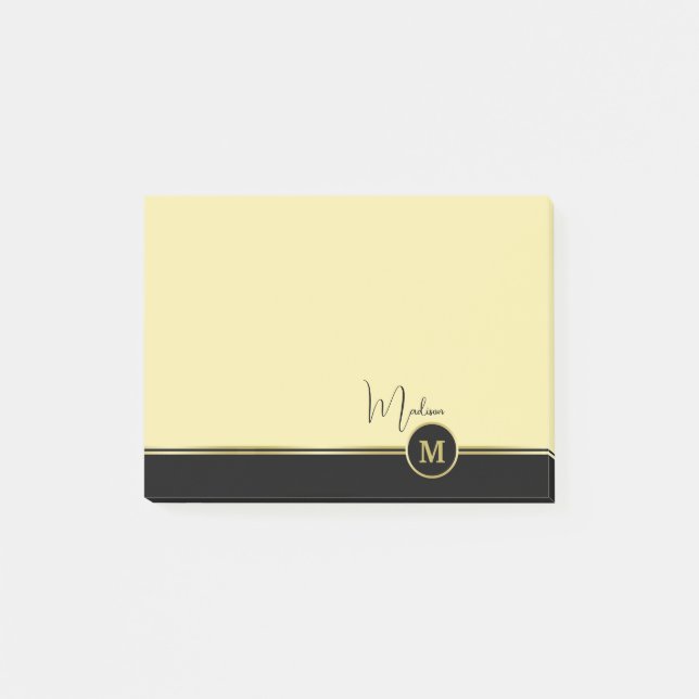 Bloco De Notas Elegant Gold Signature Monogram on Black (Frente)