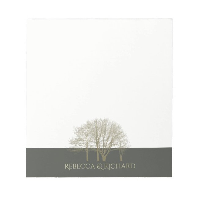 BLOCO DE NOTAS ELEGANT GREY GOLD FALL AUTUMN TREES MONOGRAM (Frente)