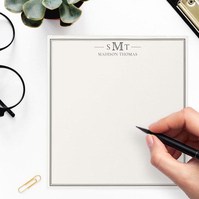 Bloco De Notas Elegant Ivory Minimalist Three Letter Monogram (Criador carregado)