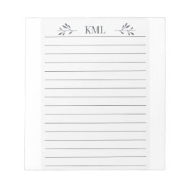 Bloco De Notas Elegant Leaf Monogram Personalized Lined