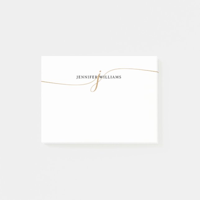 Bloco De Notas Elegant Minimalist Gold Calligraphy Monogram (Frente)