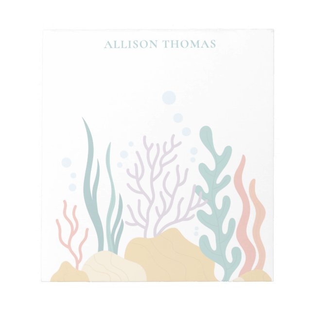 Bloco De Notas Elegant Modern Minimalist Tropical Sea Monogrammed (Frente)