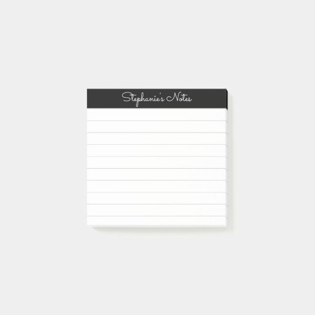 Bloco De Notas Elegant Notes Script Black Grey Lined Personalized (Frente)