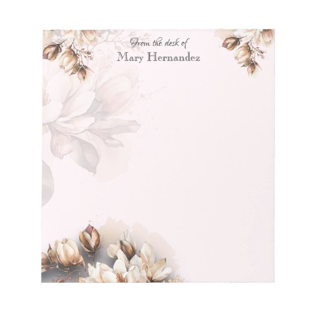 Bloco De Notas Elegant Pale Pink Floral Custom  (Frente)