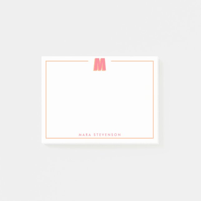 Bloco De Notas Elegant Personalized Monogram 3D Letter M Initial  (Frente)