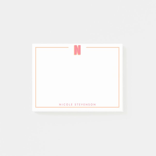 Bloco De Notas Elegant Personalized Monogram 3D Letter N Initial  (Frente)