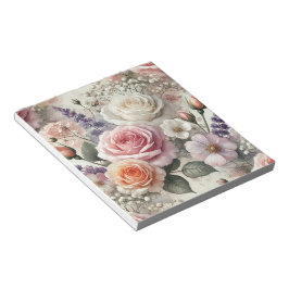 Bloco De Notas Elegant Pink and White Rose Pattern Notepad