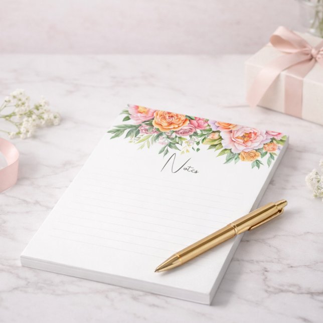 Bloco De Notas Elegant Pink Peonies Floral Notepad (Criador carregado)