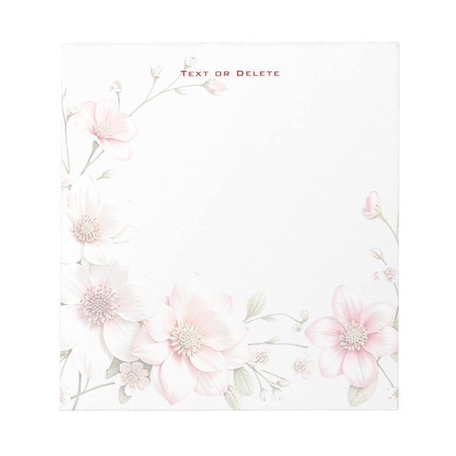 Bloco De Notas Elegant Pink White Floral Notepad (Frente)