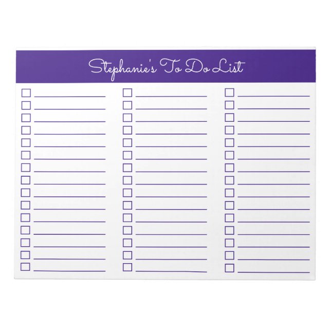 Bloco De Notas Elegant Royal Purple 8.5x11 Three Column Checklist (Frente)