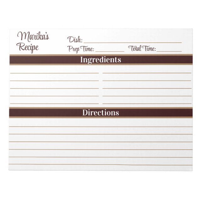 Bloco De Notas Elegant Script Chocolate Brown 8.5x11 Recipes (Frente)