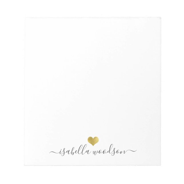 Bloco De Notas Elegant Script Name Faux Gold Foil Heart  (Frente)
