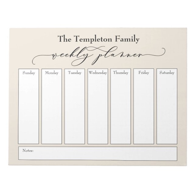 Bloco De Notas Elegant Script Simple Weekly Planner, Cream (Frente)