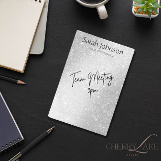 Bloco De Notas Elegant Silver Glitter Monogram Personalized Name 