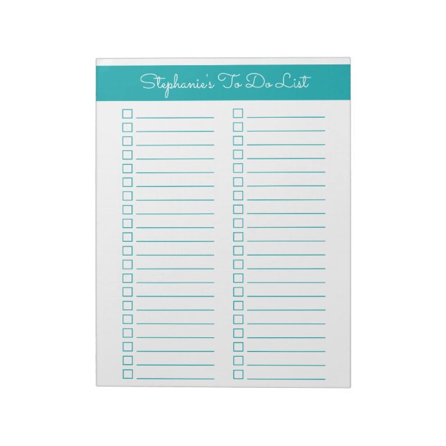 Bloco De Notas Elegant Teal 8.5x11 Two Column Checklist (Invertido)