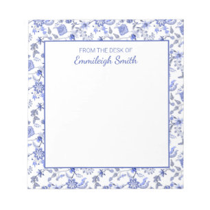 Bloco De Notas Elegant Vintage Blue Floral White From Desk Of