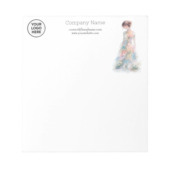 Bloco De Notas Elegant Watercolor Couture Bridal Fashion Designer (Frente)