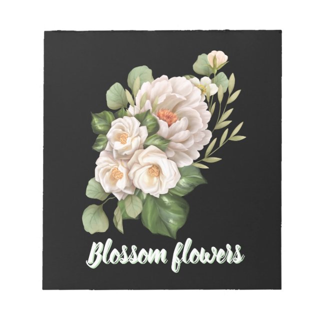 Bloco De Notas Elegant white floral bouquet with green leaves (Frente)