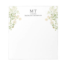 Bloco De Notas Elegant White Floral Wildflower Classic Monogram