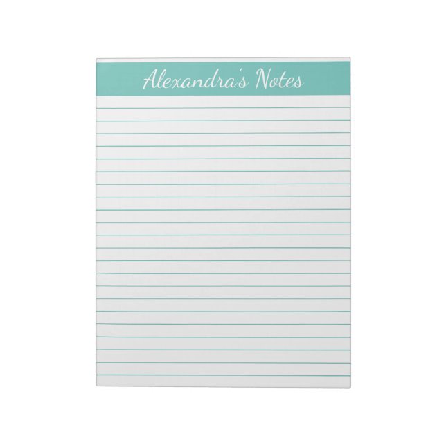 Bloco De Notas Elegante Aqua 8,5x11 - Tamanho da letra Personaliz (Invertido)