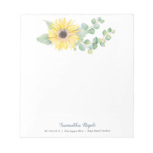 Bloco De Notas Elegante Aquarela Girassol Eucalipto