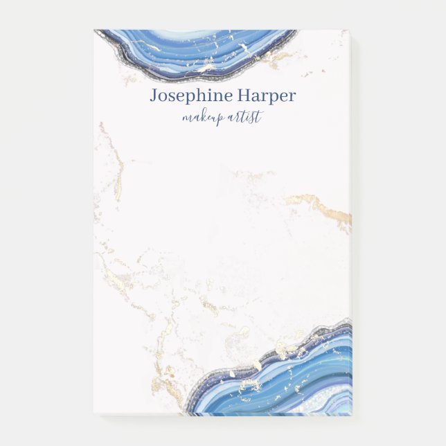 Bloco De Notas Elegante Blue Marinho Geode Dourado Glitter Agate  (Frente)