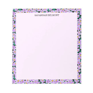 Bloco De Notas Elegante Bordadura Floral Roxa Personalizada 