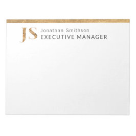 Bloco De Notas Elegante branco clássico e monograma personalizado