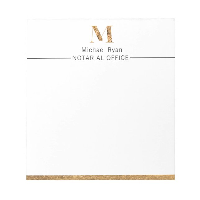 Bloco De Notas Elegante branco clássico e monograma personalizado (Frente)