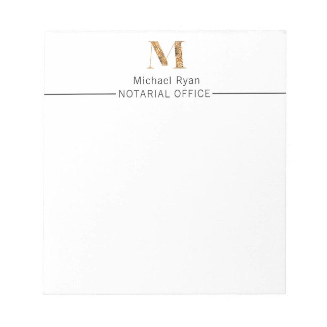 Bloco De Notas Elegante branco clássico e monograma personalizado (Frente)