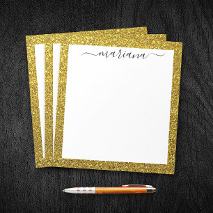 Bloco De Notas Elegante Brilho Dourado Personalizado, Minimalista