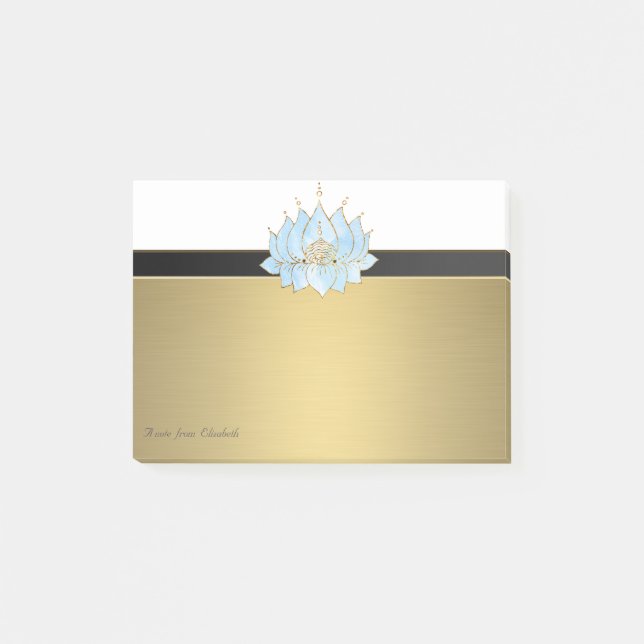 Bloco De Notas Elegante Chic Feminino Falso Lotus Dourado (Frente)