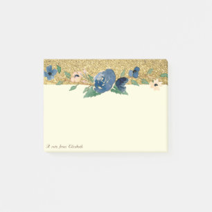 Bloco De Notas Elegante Chique, Brilho Dourado, Floral