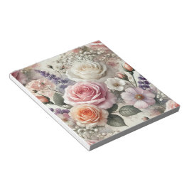 Bloco de Notas Elegante com Padrão de Rosas Rosa e
